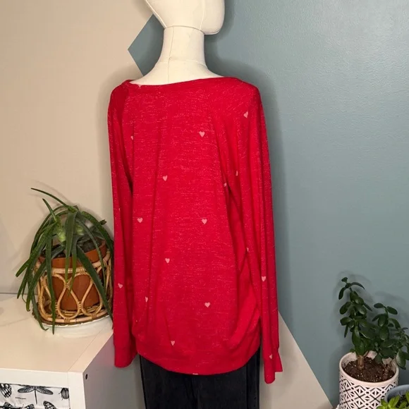 Buffalo David Bitton Heart Print Sweatshirt M Red Lightweight Knit Pullover - Picture 4 of 11